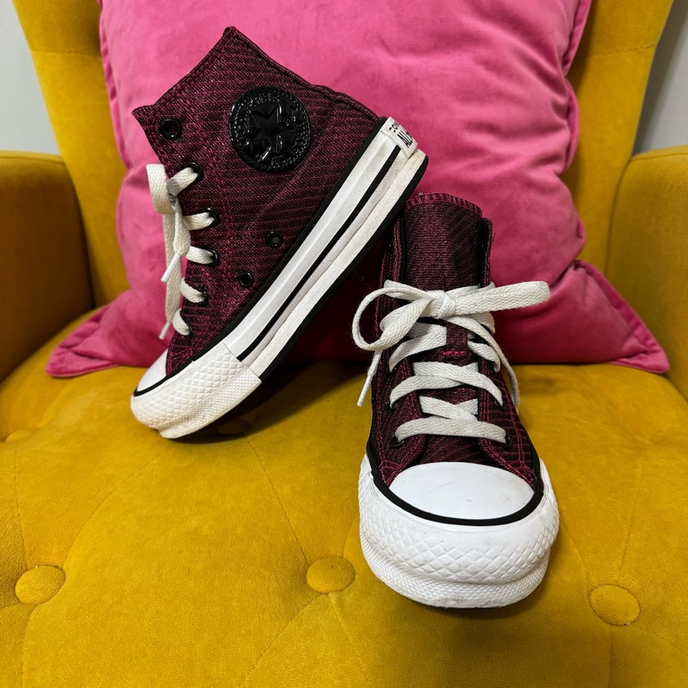 Converse Kids Magenta and Black High-Top Sneakers - EC - Size 13